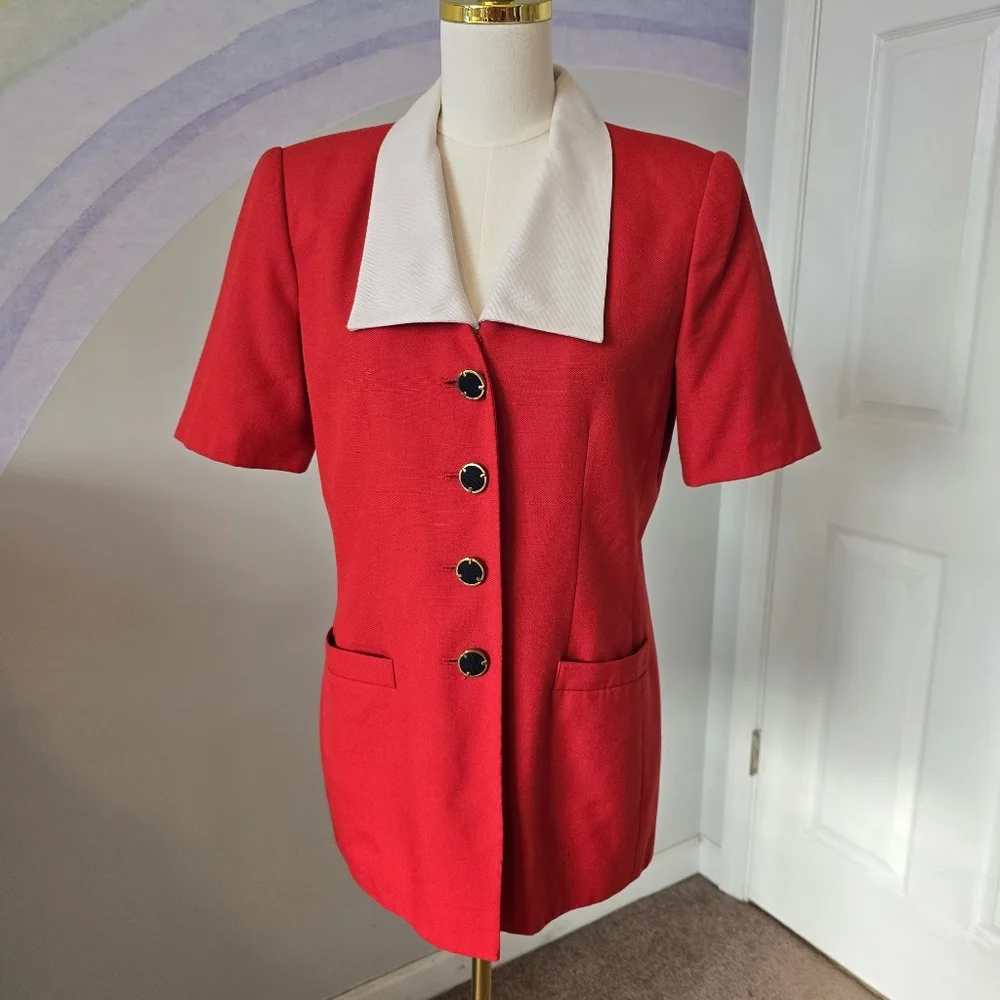 Preston & York Vintage | 8 | Vintage Red & White Long Blazer - Picture 1 of 16
